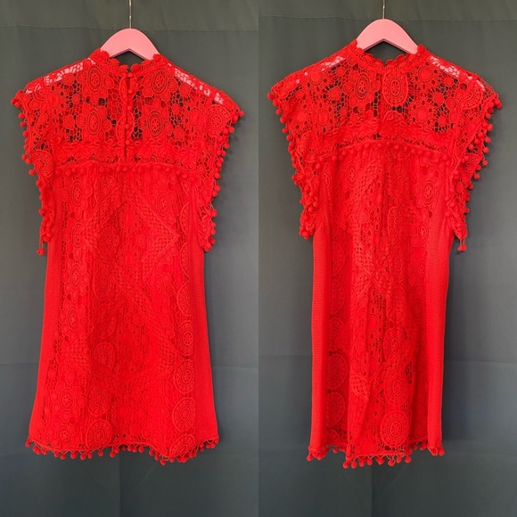 Tularosa Clayton Cayenne Crochet Pom Tunic Dress - Picture 2 of 4